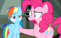 Size: 1738x1080 | Tagged: safe, screencap, pinkie pie, rainbow dash, earth pony, pegasus, pony, daring done?, g4, open mouth