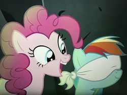 Size: 4032x3024 | Tagged: safe, screencap, pinkie pie, rainbow dash, pony, daring done?, g4, blindfold, out of context