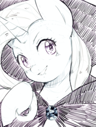 Size: 960x1280 | Tagged: safe, artist:30clock, trixie, pony, unicorn, g4, female, looking at you, mare, monochrome, sketch, smiling, solo