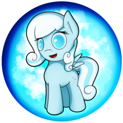 Size: 2539x2539 | Tagged: safe, artist:flamevulture17, oc, oc only, oc:snowdrop, pegasus, pony, commission, female, filly, high res, open mouth, orb, smiling, solo