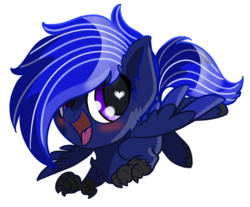 Size: 982x814 | Tagged: dead source, safe, artist:riverofdreams, artist:roy, oc, oc only, oc:neutrino burst, hippogriff, chibi, heart eyes, simple background, transparent background, wingding eyes