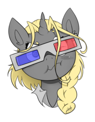 Size: 1024x1307 | Tagged: safe, artist:midnightpremiere, oc, oc only, oc:gesundheit, pony, unicorn, 3d glasses, bust, looking at you, simple background, solo, swirly eyes, transparent background