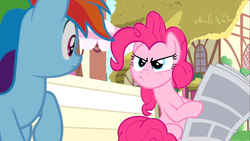 Size: 1920x1080 | Tagged: safe, screencap, pinkie pie, rainbow dash, pony, daring done?, g4, newspaper, pinkie pie is not amused, unamused