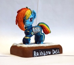 Size: 642x559 | Tagged: safe, artist:ubrosis, rainbow dash, pony, g4, alternate timeline, amputee, apocalypse dash, augmented, crystal war timeline, female, prosthetic limb, prosthetic wing, prosthetics, sculpture, solo, traditional art