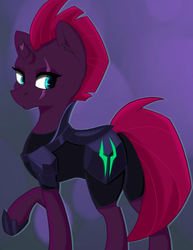 Size: 2975x3850 | Tagged: safe, artist:lula-moonarts, tempest shadow, pony, unicorn, g4, my little pony: the movie, armor, broken horn, eye scar, female, high res, horn, mare, raised hoof, scar, scar on the wrong side, solo