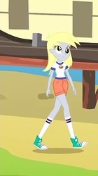 Size: 365x652 | Tagged: safe, screencap, derpy hooves, equestria girls, g4, my little pony equestria girls: legend of everfree, background human, camp everfree outfits, clothes, converse, cropped, female, shoes, shorts, sneakers, socks, solo, walking