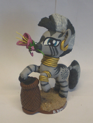 Size: 457x603 | Tagged: safe, artist:ubrosis, zecora, zebra, g4, female, flower, flower in mouth, heart's desire, mouth hold, sculpture, solo, traditional art