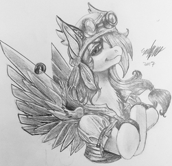 Size: 2560x2467 | Tagged: safe, artist:brainiac, rainbow dash, pony, g4, black and white, chest fluff, clothes, female, grayscale, high res, mare, monochrome, piercing, pirate clothes, pirate rainbow dash, solo, traditional art, wing fluff, wing piercing