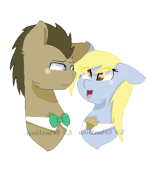 Size: 360x404 | Tagged: safe, artist:written145, derpy hooves, doctor whooves, time turner, earth pony, pegasus, pony, g4, female, male, mare, ship:doctorderpy, shipping, stallion, straight