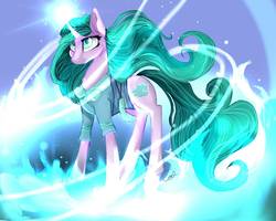 Size: 1002x800 | Tagged: safe, artist:lunarcatherine, mistmane, pony, g4, female, fire, glowing horn, horn, magic, solo