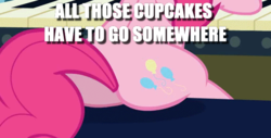 Size: 570x290 | Tagged: safe, edit, edited screencap, screencap, pinkie pie, earth pony, pony, castle mane-ia, g4, balloonbutt, butt, butt only, image macro, meme, musical instrument, organ, organ to the outside, pictures of butts, plot, sitting, text, thick