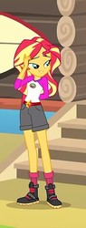 Size: 273x720 | Tagged: safe, screencap, sunset shimmer, equestria girls, g4, my little pony equestria girls: legend of everfree, boots, camp everfree outfits, clothes, cropped, female, shoes, shorts, smiling, socks, solo