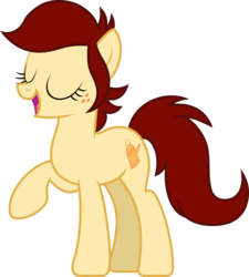 Size: 10000x11131 | Tagged: safe, artist:floppychiptunes, oc, oc only, oc:canni soda, earth pony, pony, galacon, g4, absurd resolution, earth pony oc, eyes closed, female, freckles, full body, hooves, mare, mascot, open mouth, open smile, raised hoof, show accurate, simple background, singing, smiling, solo, standing, tail, transparent background, vector