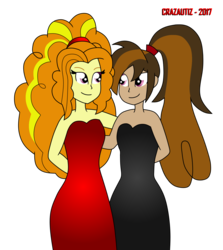 Size: 1780x2000 | Tagged: safe, artist:crazautiz, adagio dazzle, oc, oc:cupcake slash, equestria girls, g4, clothes, dress, equestria girls-ified, looking at each other, simple background, smiling, transparent background