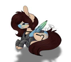 Size: 847x731 | Tagged: safe, artist:sweetmelon556, oc, oc only, oc:fianna, pegasus, pony, clothes, colored wings, female, mare, multicolored wings, prone, simple background, solo, sweater, transparent background