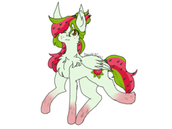 Size: 1024x768 | Tagged: safe, artist:nekoartscandy, oc, oc only, oc:watermelana, pony, chest fluff, freckles, gradient hooves, one eye closed, simple background, solo, transparent background, wink