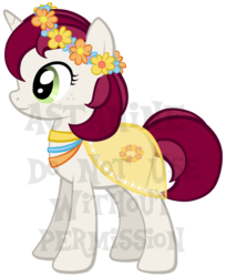 Size: 451x553 | Tagged: safe, artist:petraea, oc, oc only, oc:blumenkranz, pony, unicorn, clothes, cute, female, flower, flower in hair, mare, obtrusive watermark, simple background, skirt, solo, transparent background, vector, watermark