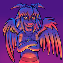 Size: 1440x1440 | Tagged: safe, artist:deyogee, pony, semi-anthro, baphomet, clothes, crossed arms, crossover, ponified, solo, unshorn fetlocks, yami bakura, yu-gi-oh!