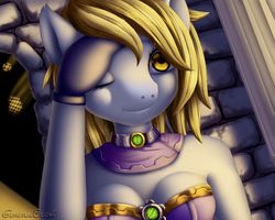 Size: 2539x2035 | Tagged: safe, artist:generalecchi, derpy hooves, anthro, g4, female, high res, one eye closed, solo, strapless