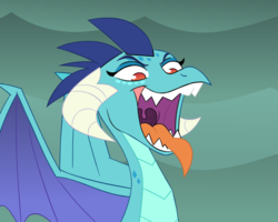 Size: 900x720 | Tagged: safe, artist:rookiex, princess ember, dragon, g4, female, lidded eyes, mawshot, open mouth, smiling, smirk, solo, spread wings, tongue out, uvula, wings