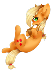 Size: 662x914 | Tagged: safe, artist:twinkepaint, applejack, earth pony, pony, g4, bondage, female, looking at you, mare, question mark, rope, simple background, solo, transparent background