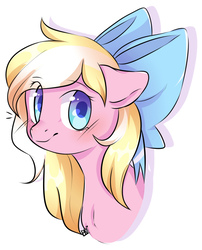 Size: 1009x1249 | Tagged: safe, artist:pledus, oc, oc only, oc:bay breeze, pegasus, pony, blushing, bow, bust, cute, female, hair bow, looking at you, mare, portrait, simple background, solo