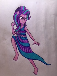 Size: 2448x3264 | Tagged: safe, artist:bozzerkazooers, starlight glimmer, equestria girls, g4, barefoot, clothes, dress, eqg giants, feet, female, high res, smiling, smirk, solo, traditional art