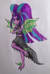 Size: 1822x2689 | Tagged: safe, artist:bozzerkazooers, aria blaze, equestria girls, g4, clothes, dress, eqg giants, female, solo, traditional art, wings