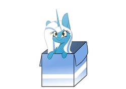 Size: 1414x1000 | Tagged: safe, artist:rainbow-fire360, oc, oc only, oc:fleurbelle, alicorn, pony, adorabelle, alicorn oc, box, chibi, commission, cute, hide and seek, pony in a box, smiling