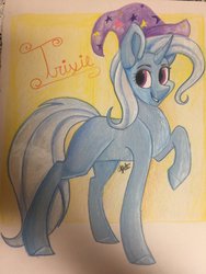 Size: 1024x1365 | Tagged: safe, artist:beashay, trixie, pony, g4, clothes, female, hat, raised hoof, solo, traditional art, trixie's hat