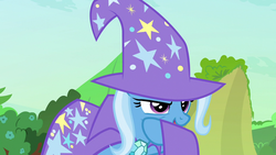 Size: 1280x720 | Tagged: safe, screencap, trixie, pony, unicorn, g4, to change a changeling, cape, clothes, female, hat, solo, wizard hat