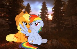 Size: 1024x655 | Tagged: safe, artist:crashie7, applejack, rainbow dash, g4, female, lesbian, ship:appledash, shipping, wallpaper