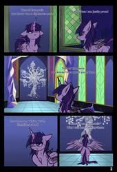 Size: 3761x5516 | Tagged: safe, artist:duop-qoub, twilight sparkle, alicorn, pony, comic:twilight's descent, descended twilight, g4, both cutie marks, butt, comic, female, floppy ears, hellfire, mare, plot, sad, solo, teary eyes, teeth, the hunchback of notre dame, twilight sparkle (alicorn)