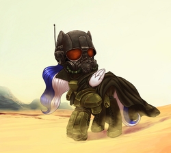 Size: 1206x1080 | Tagged: source needed, useless source url, safe, artist:darkstylerz, oc, oc only, pegasus, pony, armor, clothes, commission, desert, elite riot gear, fallout