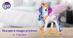 Size: 1200x628 | Tagged: safe, princess celestia, g4, blushing, female, my little pony logo, romanian, solo, toy