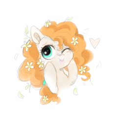 Size: 843x846 | Tagged: safe, artist:pinkablue, pear butter, earth pony, pony, g4, female, flower, flower in hair, heart, sketch, solo