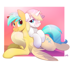 Size: 3769x3198 | Tagged: safe, artist:b-epon, oc, oc only, oc:zener sparks, duo, female, high res, looking at each other, male, oc x oc, shipping, snuggling, straight, tail wrap