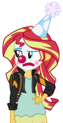 Size: 1018x1979 | Tagged: safe, artist:wesleyabram, sunset shimmer, equestria girls, g4, clown, clown makeup, clown nose, clownset shimmer, female, red nose, simple background, unamused, white background