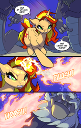 Size: 800x1257 | Tagged: safe, artist:raremaresam, sunset shimmer, lamia, original species, pony, unicorn, comic:fire and lightning, g4, colored, comic, female, fiery shimmer, fire, implied lesbian, implied rainbow dash, implied sunsetdash, magic
