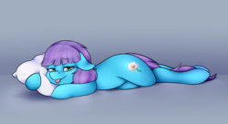Size: 4867x2641 | Tagged: safe, artist:mamachubs, oc, oc only, oc:roxy impelheart, cutie mark, lying down, on side, pillow, solo, tongue out, trans female, transgender