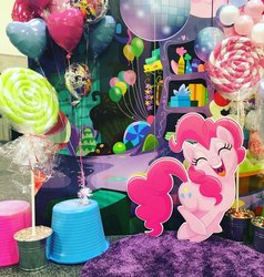 Size: 1080x1133 | Tagged: safe, pinkie pie, g4, my little pony: the movie, balloon, candy, disco ball, food, hascon, irl, photo