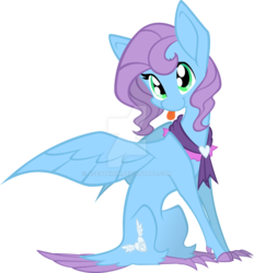 Size: 1024x1104 | Tagged: safe, artist:agentkirin, saddle rager, oc, oc only, oc:feather fluff, hippalectryon, female, power ponies, simple background, solo, tongue out, transparent background, watermark