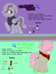 Size: 720x960 | Tagged: safe, artist:goshidoll, oc, oc only, oc:blooming rhythm, oc:tragic tale, pegasus, pony, unicorn, male, smiling, stallion, standing, wings