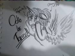 Size: 1008x754 | Tagged: safe, artist:shamy-crist, oc, oc only, oc:shamy, alicorn, pony, female, mare, solo, spanish, traditional art, translated in the comments