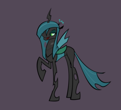 Size: 4032x3656 | Tagged: safe, artist:rubbermage, queen chrysalis, changeling, changeling queen, g4, crown, female, high res, jewelry, raised hoof, regalia, simple background, smiling, solo