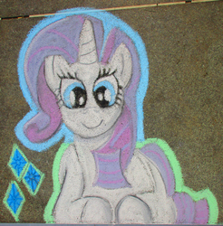 Size: 3864x3934 | Tagged: safe, artist:malte279, rarity, pony, unicorn, g4, chalk art, chalk drawing, female, high res, smiling, solo, traditional art