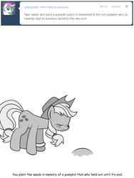 Size: 600x800 | Tagged: safe, artist:dekomaru, applejack, earth pony, pony, tumblr:ask twixie, g4, applestuck, ask, female, grayscale, monochrome, sad, solo, tumblr