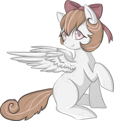 Size: 1024x1084 | Tagged: safe, artist:violentdreamsofmine, oc, oc only, pegasus, pony, bow, female, hair bow, mare, raised hoof, simple background, sitting, solo, transparent background