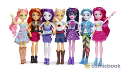 Size: 1000x581 | Tagged: safe, applejack, fluttershy, pinkie pie, rainbow dash, rarity, sci-twi, sunset shimmer, twilight sparkle, driving miss shimmer, equestria girls, equestria girls specials, g4, my little pony equestria girls: better together, my little pony equestria girls: choose your own ending, my little pony equestria girls: friendship games, my little pony equestria girls: rainbow rocks, my little pony equestria girls: sunset's backstage pass, boots, clothes, doll, female, gloves, hascon, irl, merchandise, motorcross, photo, rarity peplum dress, shoes, simple background, toy, twolight timeline, watermark, white background