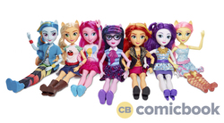 Size: 640x352 | Tagged: safe, applejack, fluttershy, pinkie pie, rainbow dash, rarity, sci-twi, sunset shimmer, twilight sparkle, equestria girls, g4, my little pony equestria girls: better together, clothes, doll, female, hascon, irl, merchandise, photo, rarity peplum dress, simple background, toy, watermark, white background